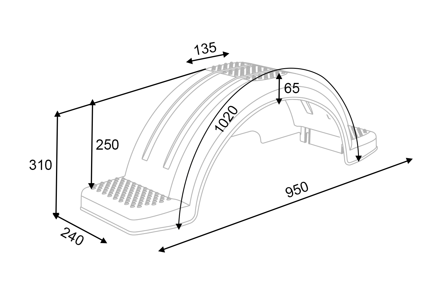 Garde-boue pour remorque à bateau 13" DOMAR D20422, passage de roue 950 × 240 mm