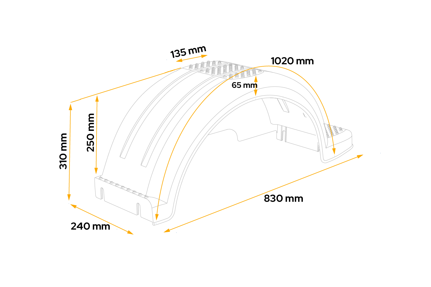 Garde-boue pour remorque à bateau 13" DOMAR D20422S, passage de roue 830 × 240 mm