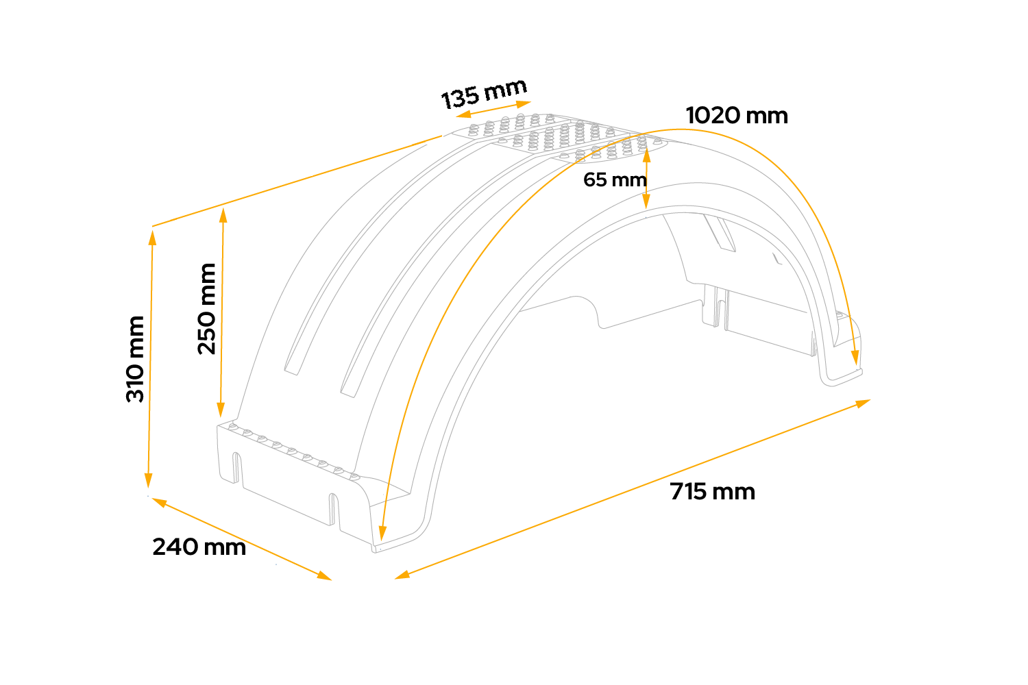 Garde-boue pour remorque de bateau 13" DOMAR D20422C, passage de roue 715 × 240 mm