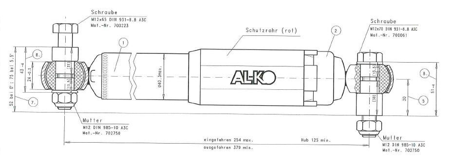 Lot de 2 amortisseurs d'essieu AL-KO Octagon rouge – 1800 à 3500 kg