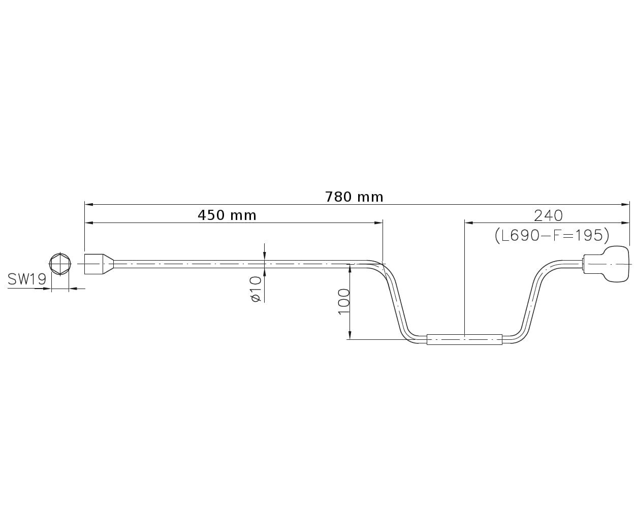 Manivelle pour béquille AL-KO 1213048 pour remorque 760 mm 19 mm