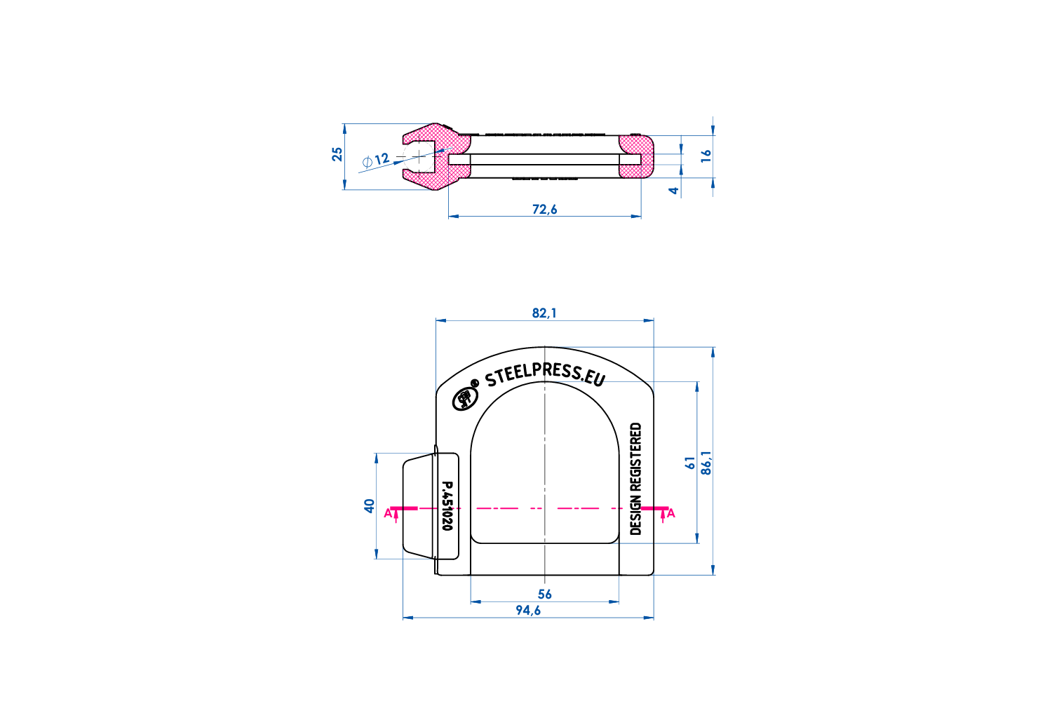 Protection de tête d'attelage STEELPRESS SDE-02B (pattes 4 mm) avec support de prise