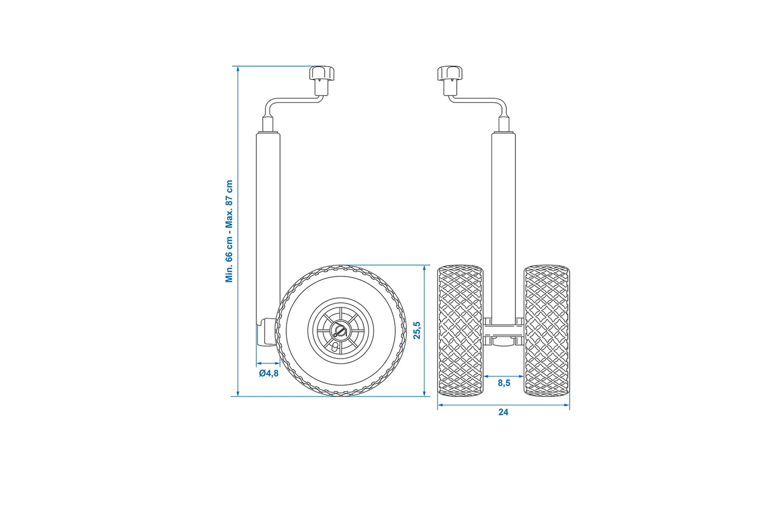 Roue jockey ProPlus 341508, roue pneumatique, 300 kg, 48 mm, 660-870 mm