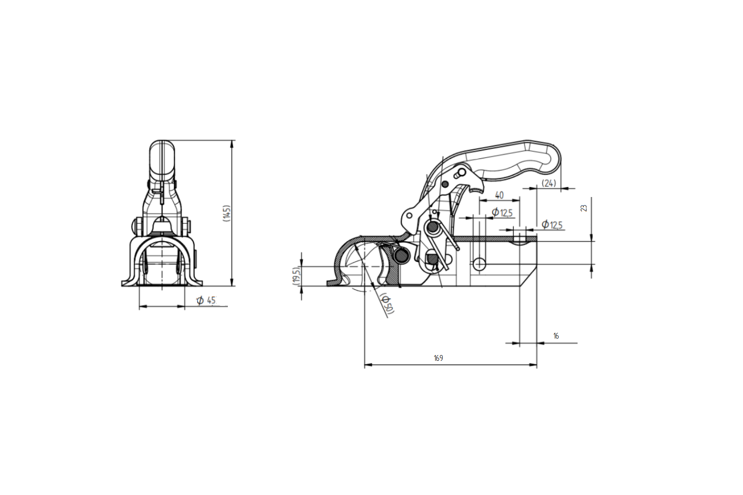 Tête d'attelage KNOTT K20-B – 2000 kg – timon rond Ø45 mm – fonte