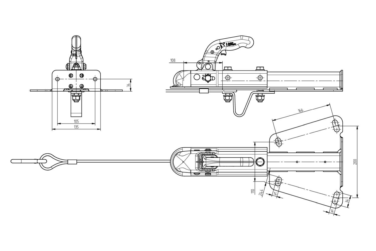 Tête d'attelage KNOTT K7,5-H + KZE 7,5 – 750 kg – timon en V – avec support et câble