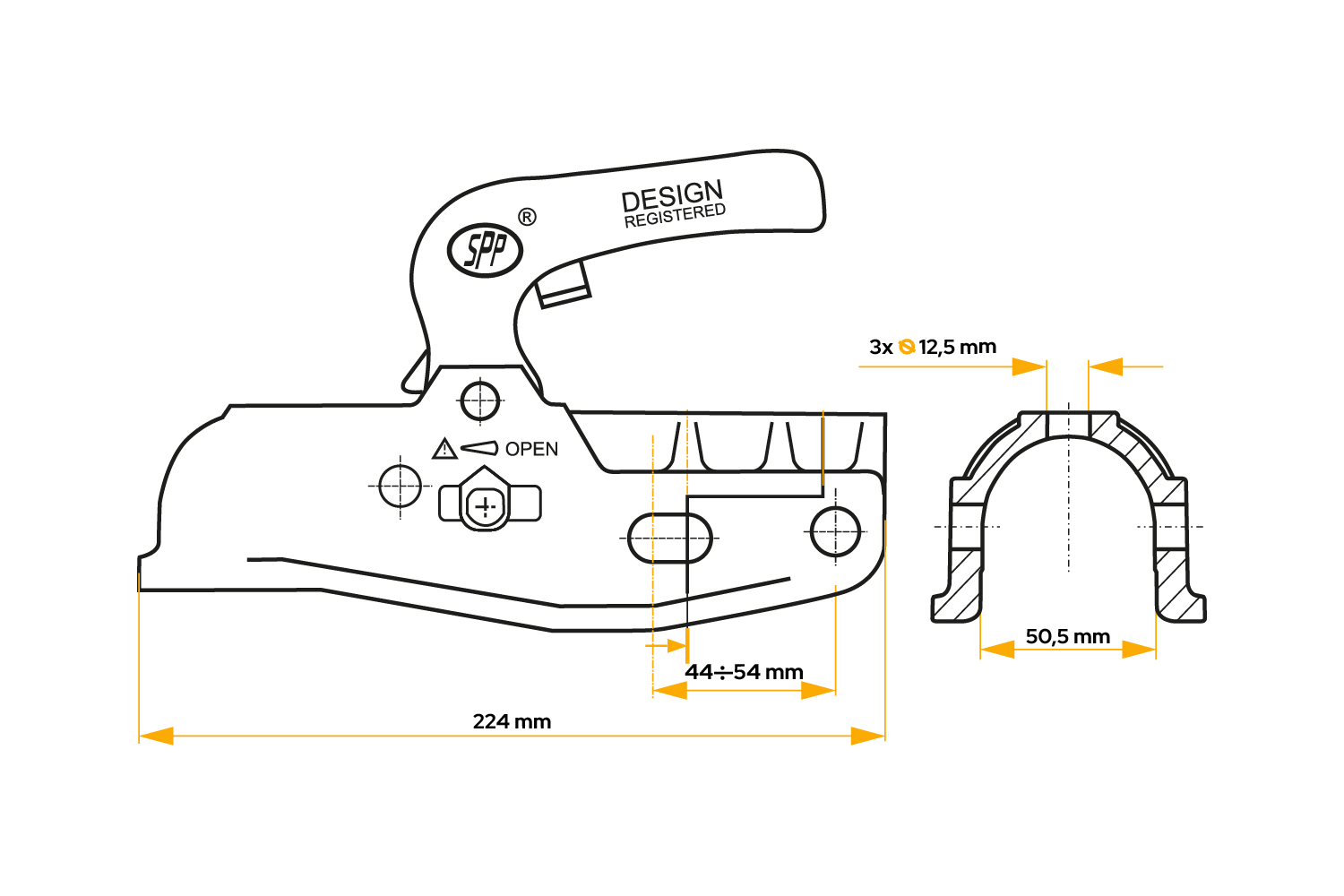 Tête d'attelage STEELPRESS BC-3000C-00-00 – 3000 kg – timon rond Ø50 mm – fonte