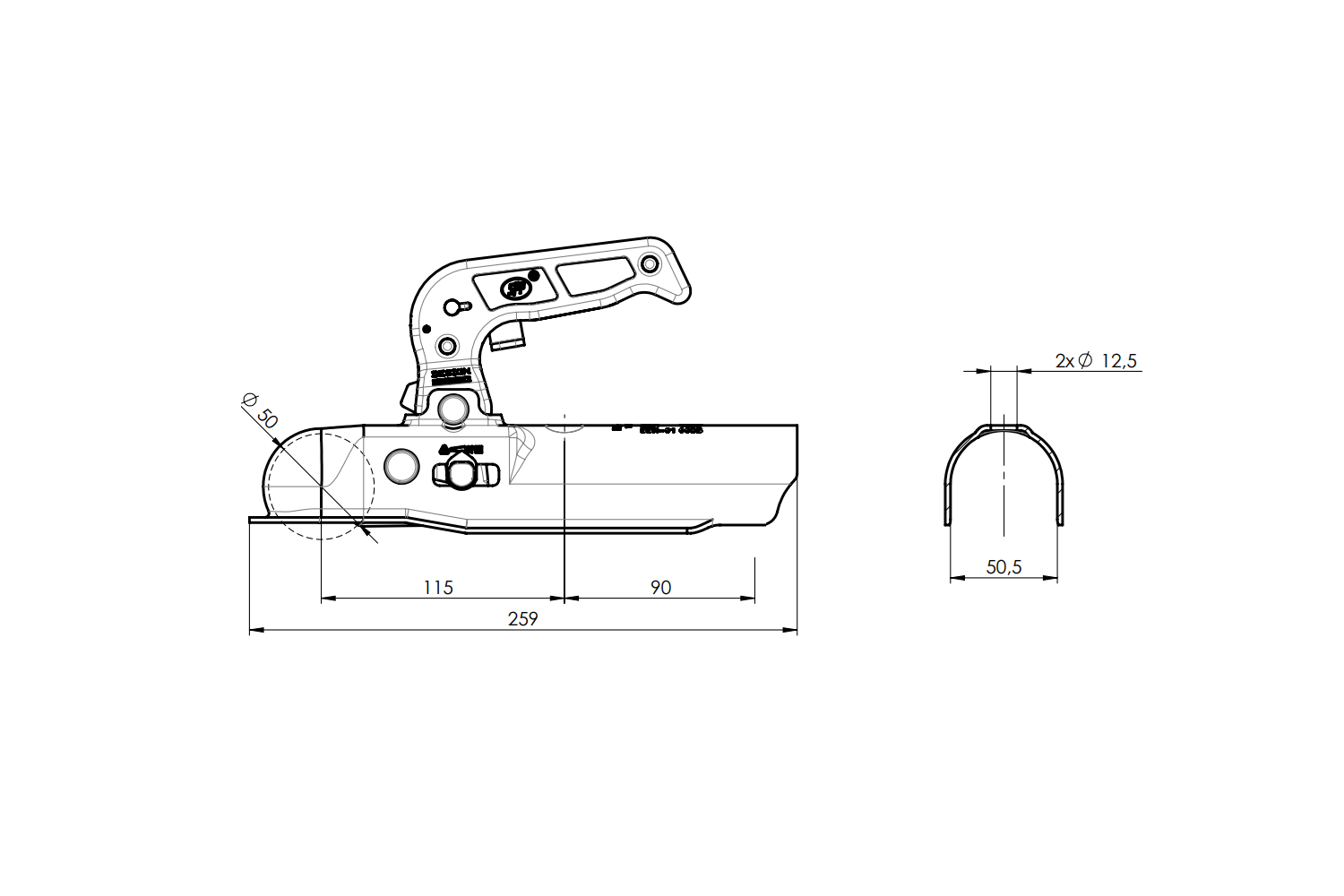 Tête d'attelage STEELPRESS BC-800C – 800 kg – timon rond Ø50 mm