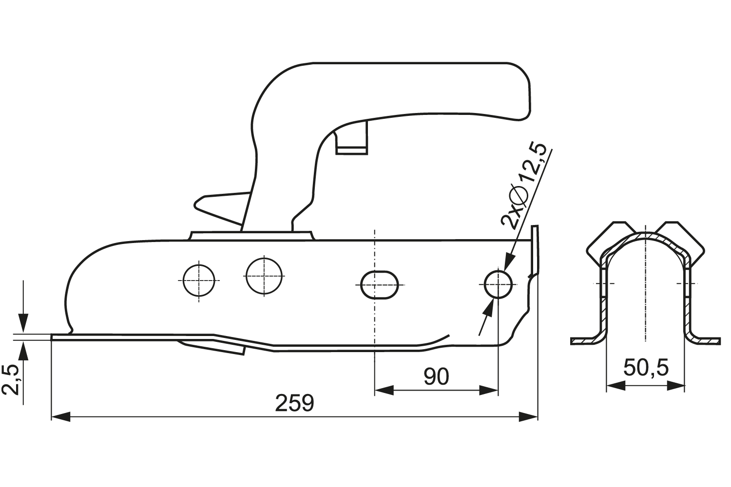 Tête d'attelage STEELPRESS ZSK-0750C – 750 kg – timon rond Ø50 mm