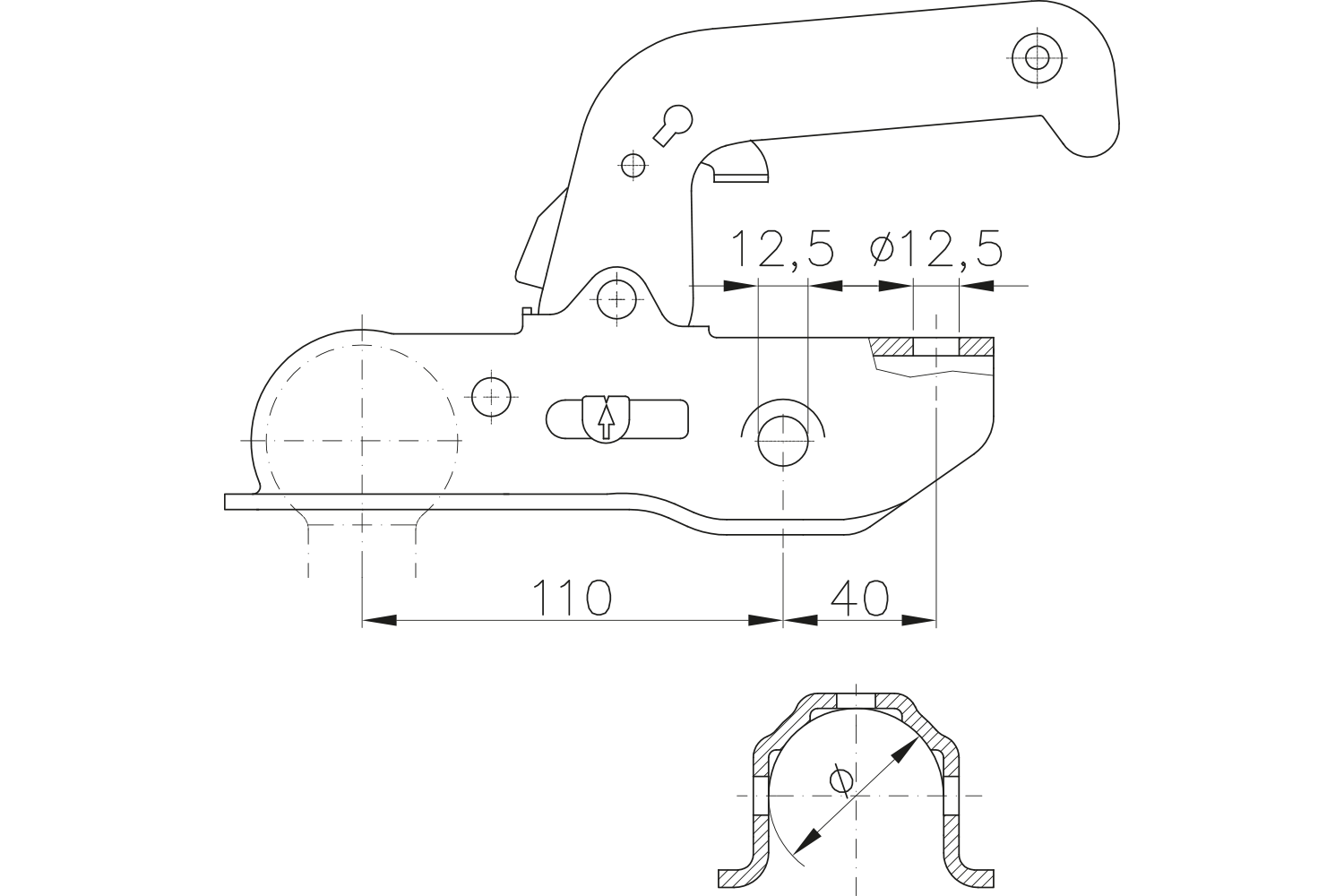 Tête d'attelage WINTERHOFF WW 13-N – 1500 kg – timon rond Ø45-46 mm