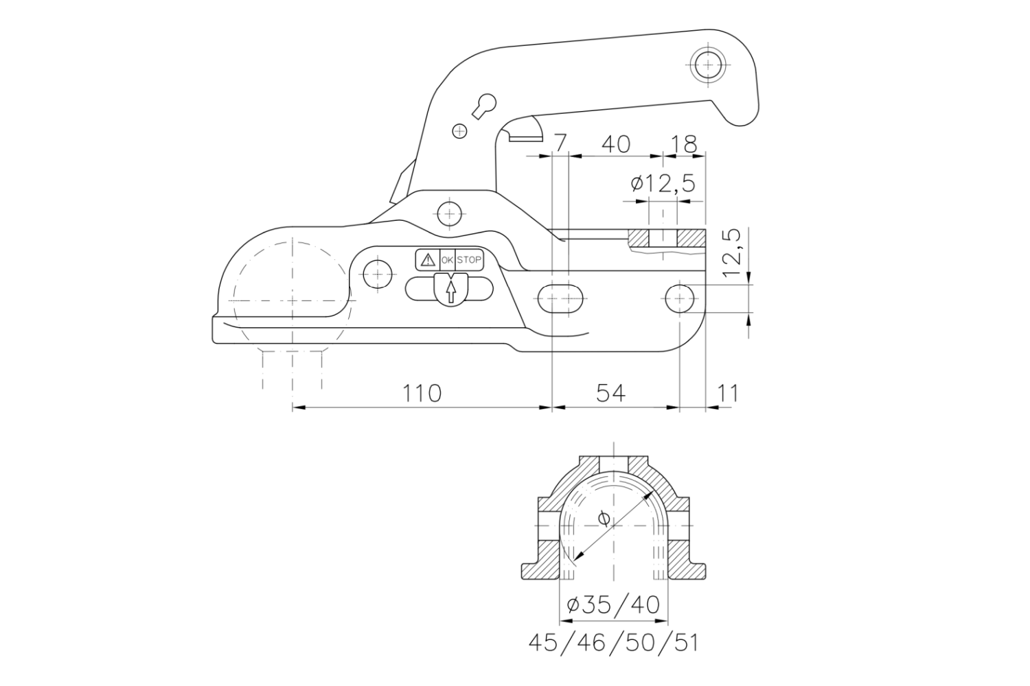 Tête d'attelage WINTERHOFF WW 30-K+Z – 3000 kg – timon rond Ø35-51 mm – fonte